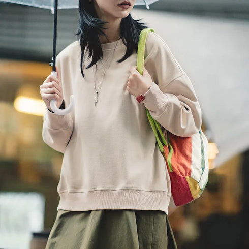 Premium women's sweatshirt, solid color, minimalist pullover, casual streetwear.